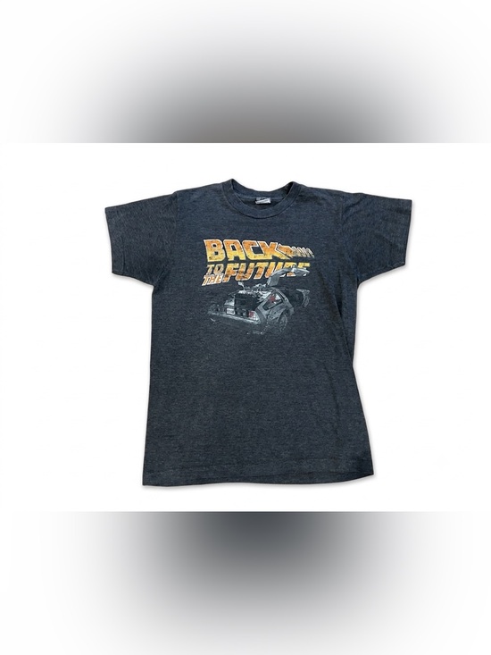Vintage Back To The Future T Shirt Small Charcoal Gray Distressed DeLorean Movie